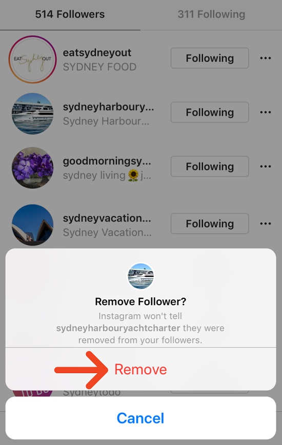 Removing Instagram followers step 3