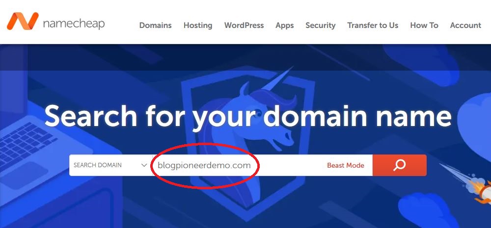 Namecheap domain registration step 1