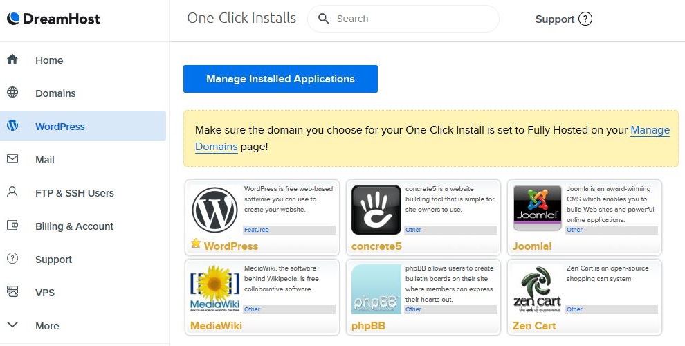 DreamHost One-Click Installs