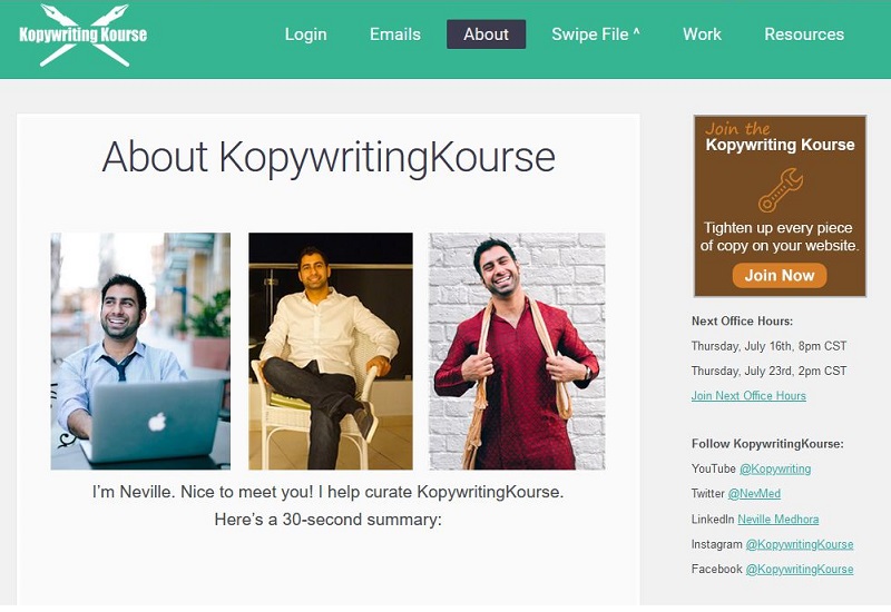Kopywriting Kourse About page