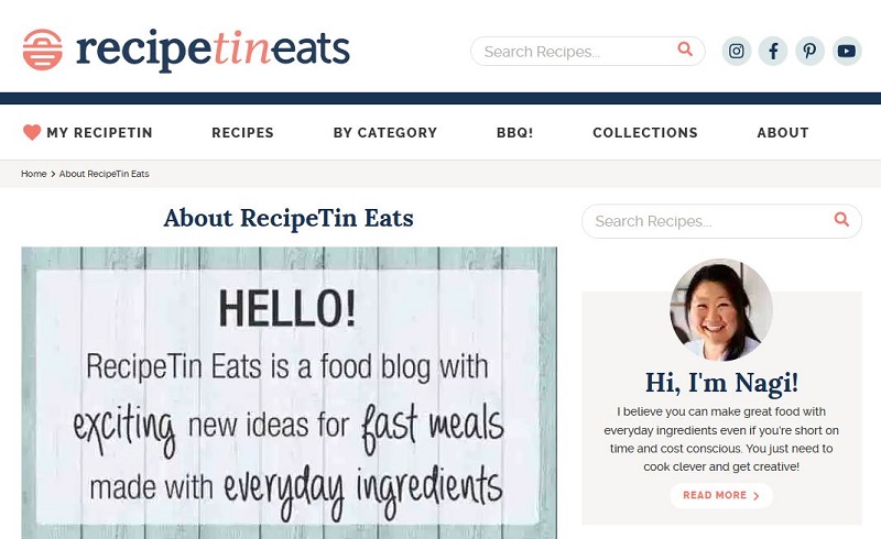 RecipeTinEats About Me page