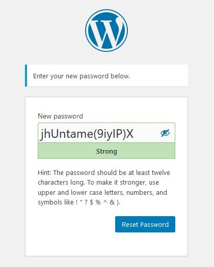 WordPress new password