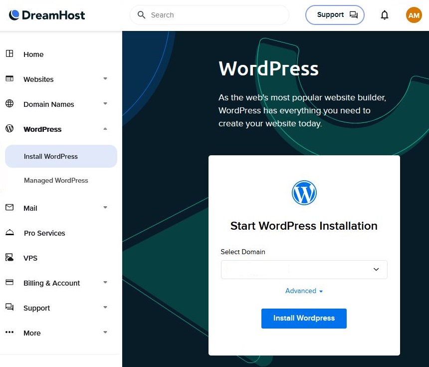 DreamHost One-Click WordPress Install