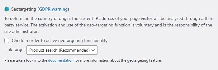 Geo targeting settings in AAWP
