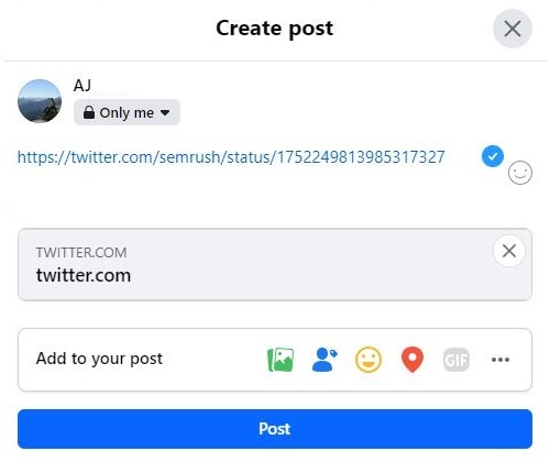 Create new Facebook post with link to Tweet